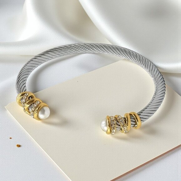 🆕️Vintage Elegant Cuff Bracelet Gold Plated Cable Stainless Steel Bangle‎ - Picture 9 of 9